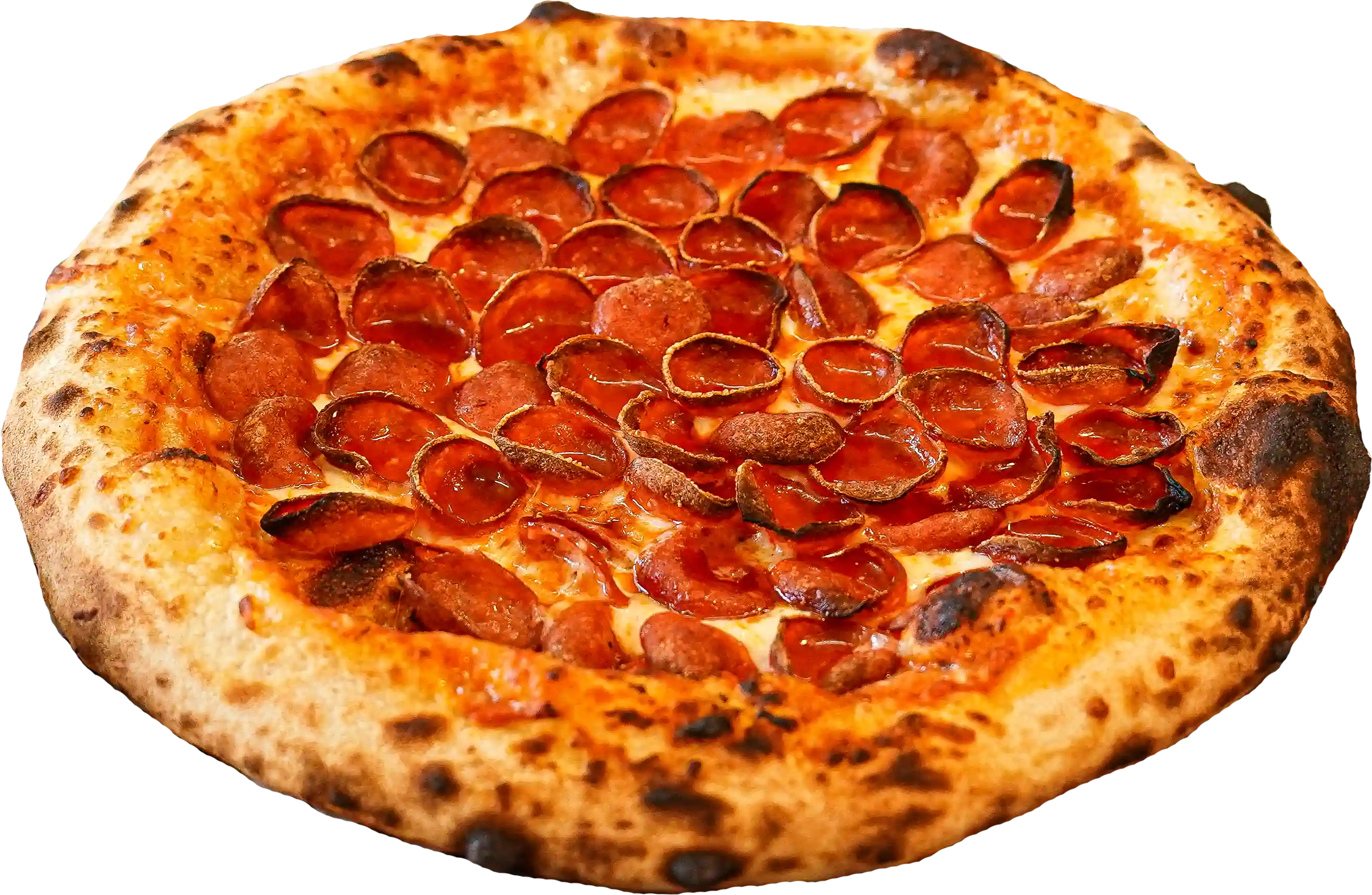 PEPPERONI pizza - Red sauce, mozzarella, and crispy pepperoni.