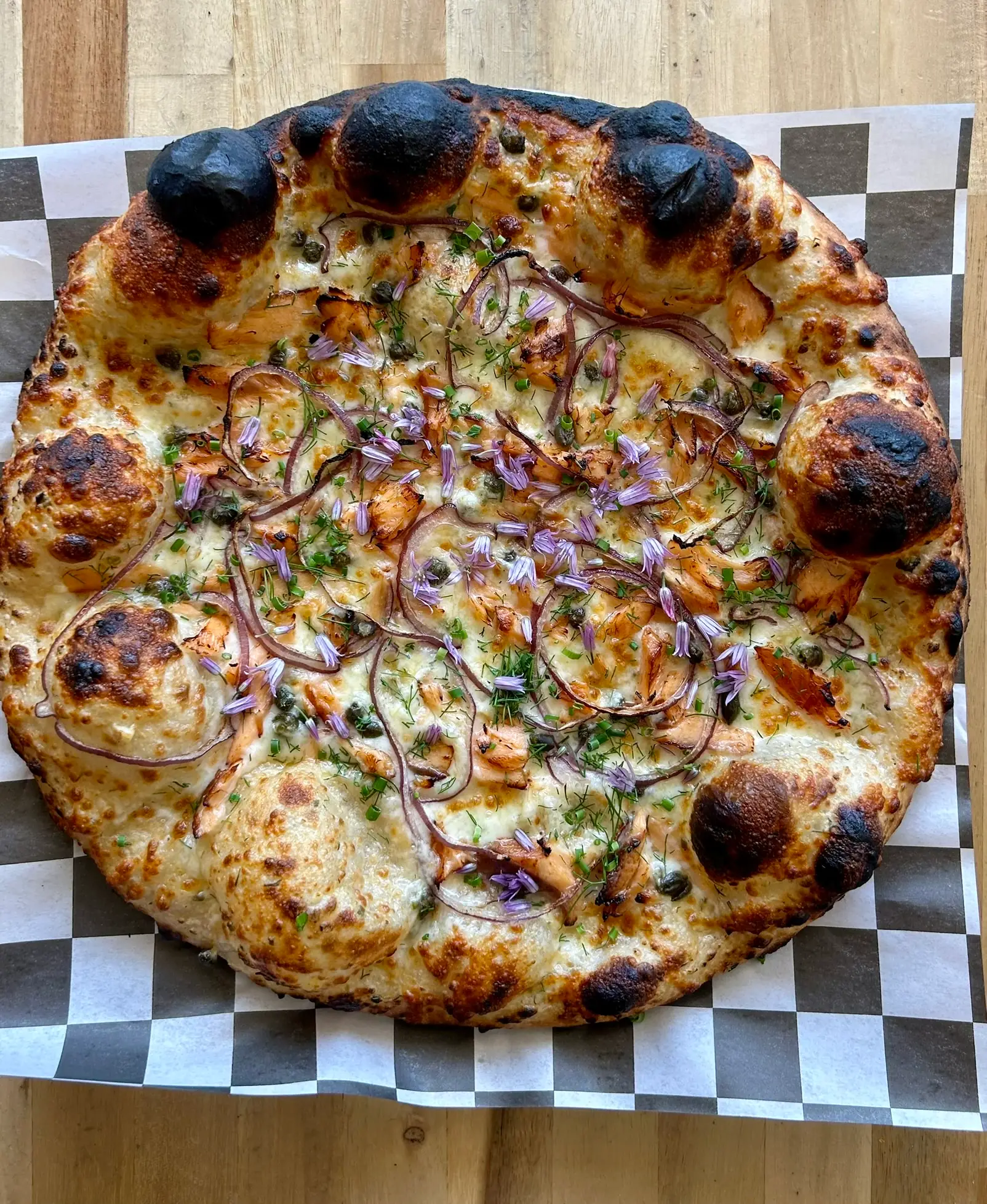 Topdown view of a pizza