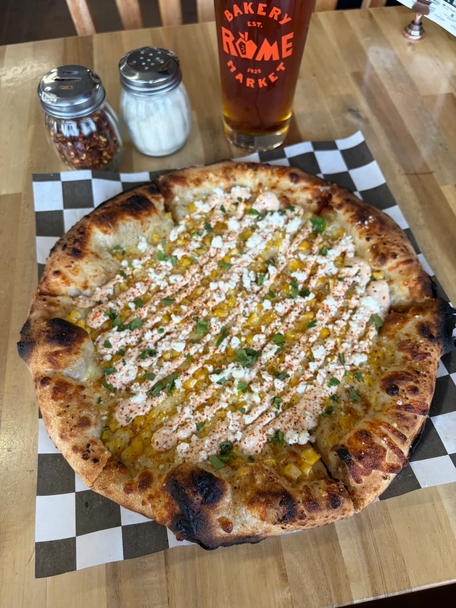 Topdown view of a pizza